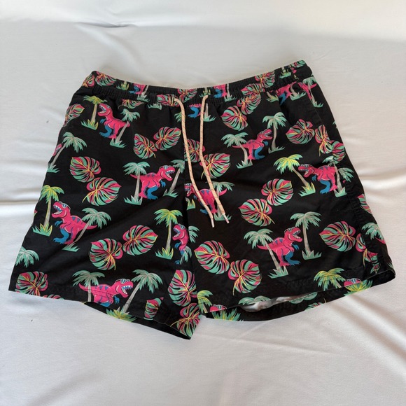 No Boundaries Other - No Boundaries Mens Swim Trunks Pink Dinosaur Tropical Palm Print Black Medium